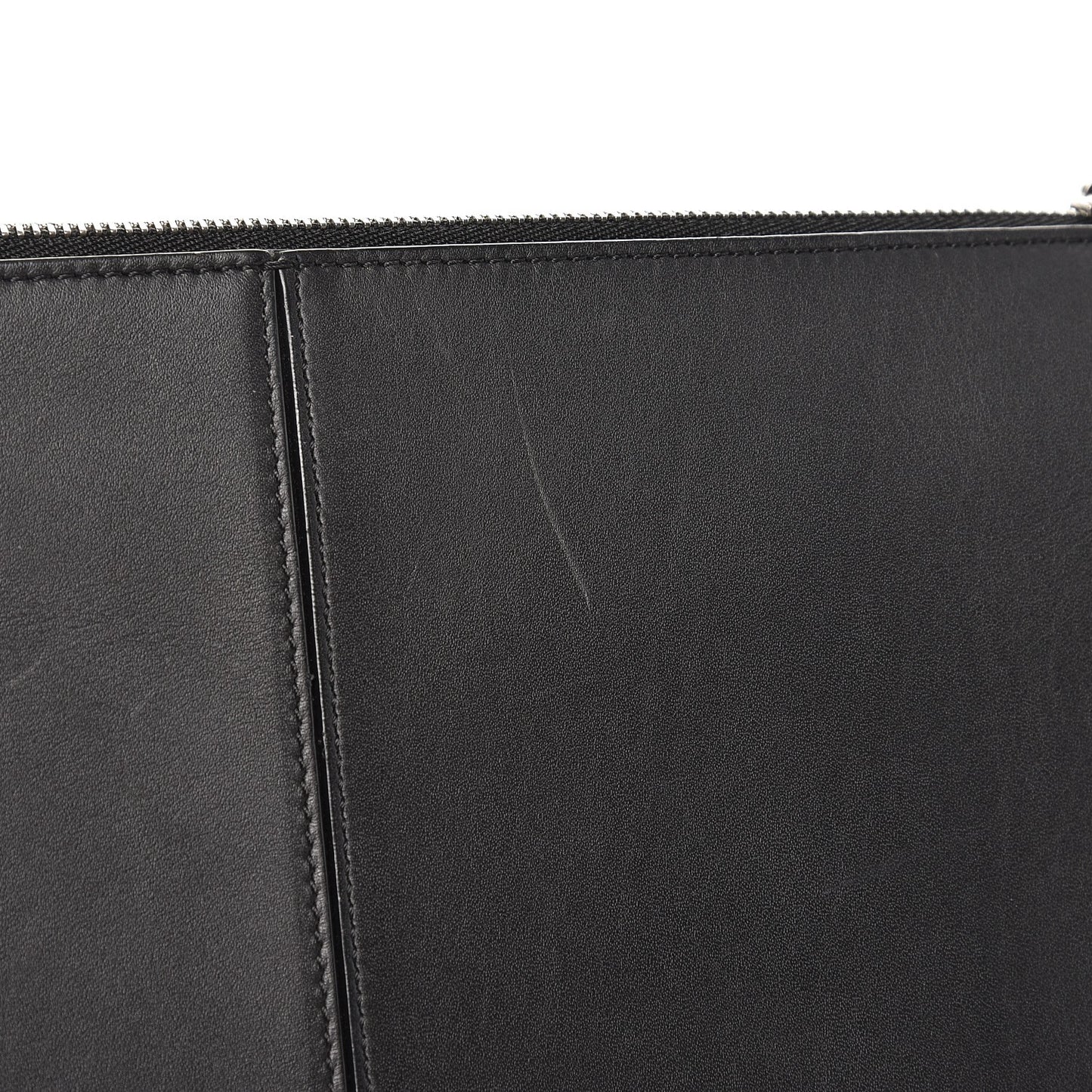 Natural Calfskin Tri-Fold Clutch on Chain Black