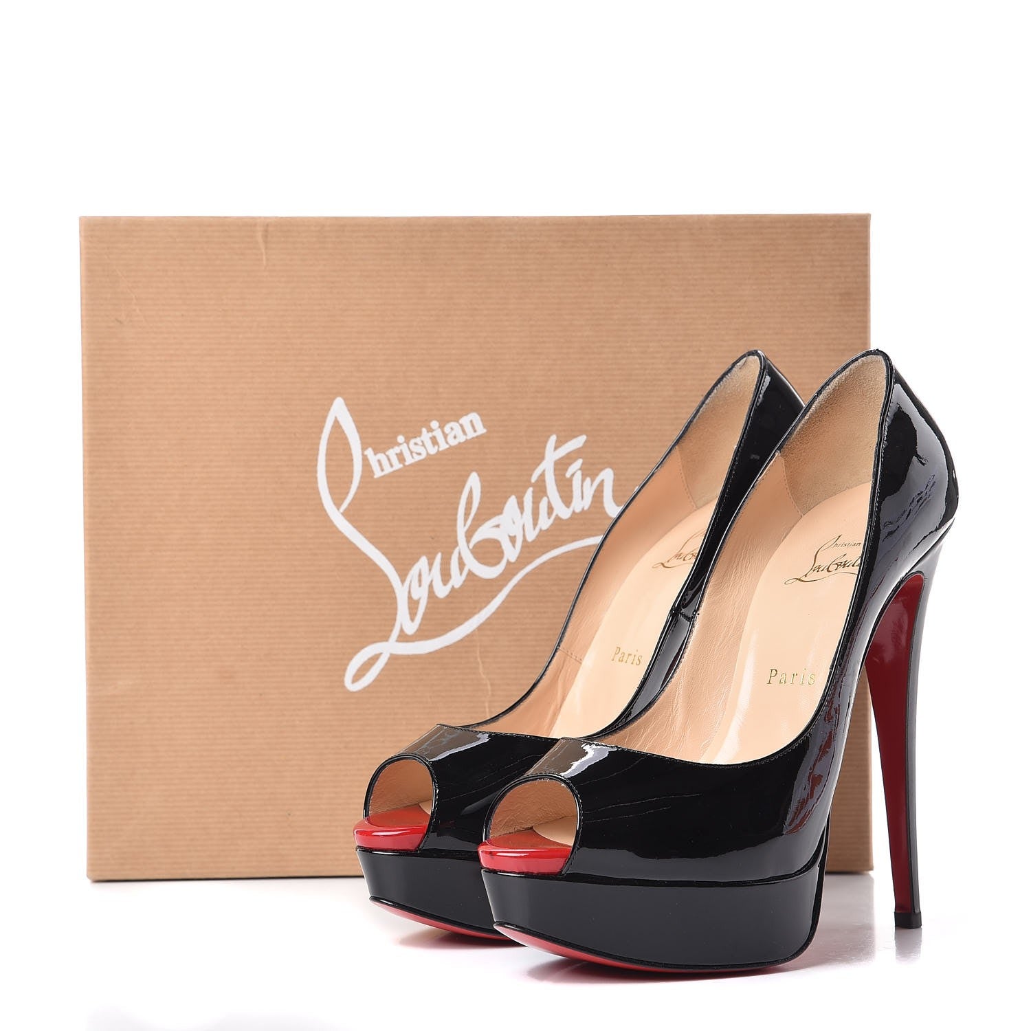 Christian Louboutin Patent Lady Peep 150 Pumps 39 Black Red 11 of 11