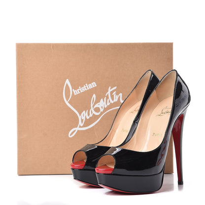 Christian Louboutin Patent Lady Peep 150 Pumps 39 Black Red 11 of 11