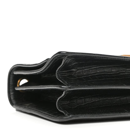 Saint Laurent Calfskin Crocodile Embossed Monogram Medium Sunset Black 9 of 10