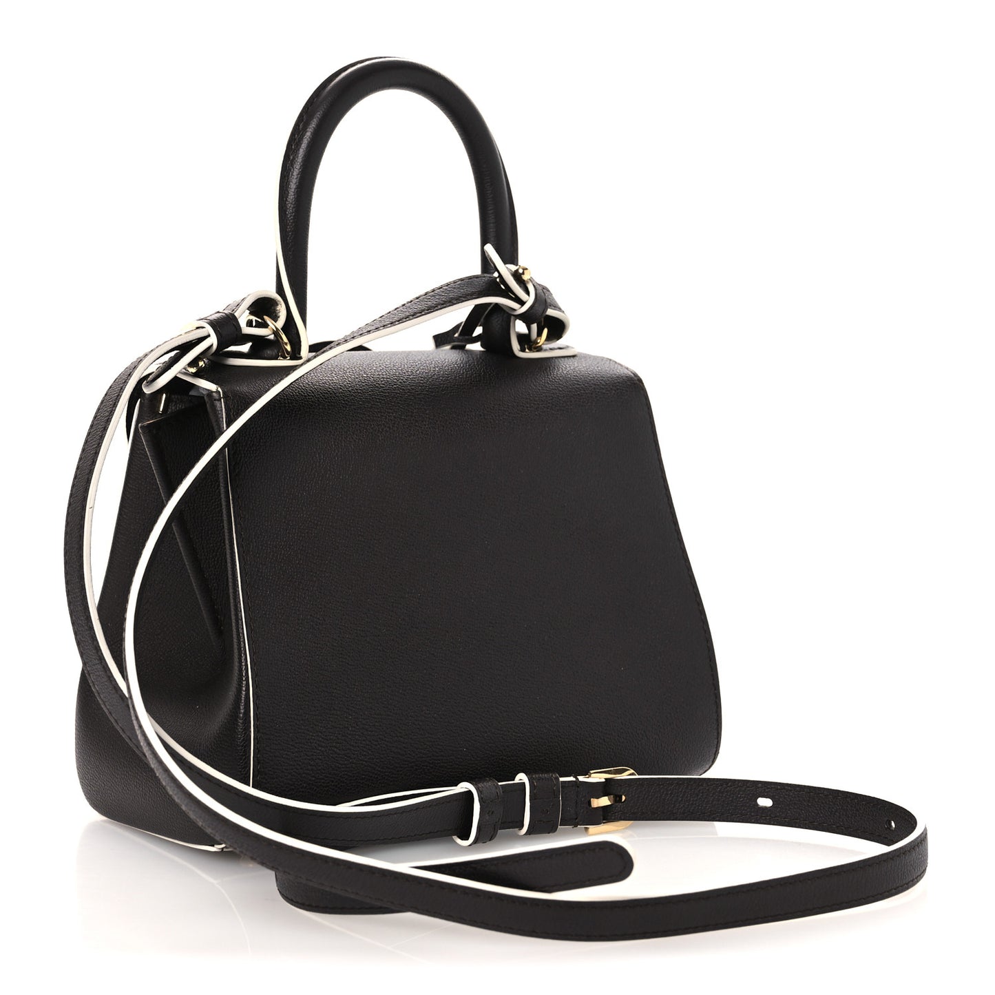 Grained Calfskin Bi-Color Brillant Mini Satchel Black