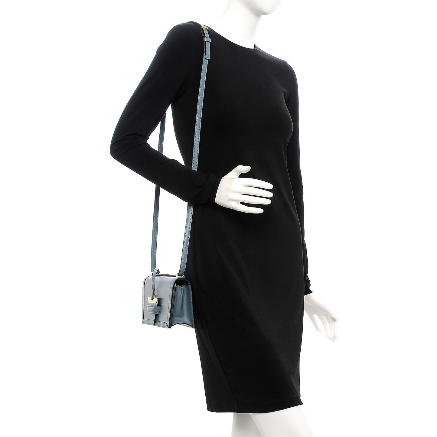 Calfskin Small Barcelona Shoulder Bag Stone Blue