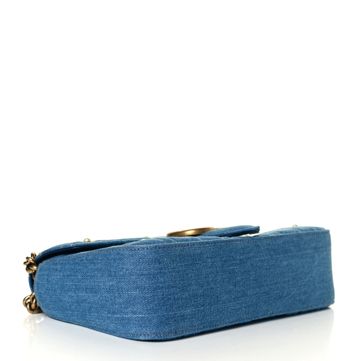 Denim Matelasse Pearl Studded Small GG Marmont Shoulder Bag Blue