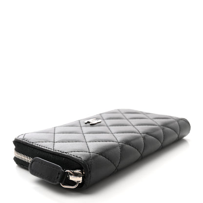 Chanel Lambskin Quilted Medium Zip Around Wallet Black 4 of 10