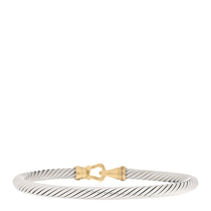David Yurman Sterling Silver 18K Yellow Gold Diamond 4mm Cable Buckle Bracelet 2 of 3