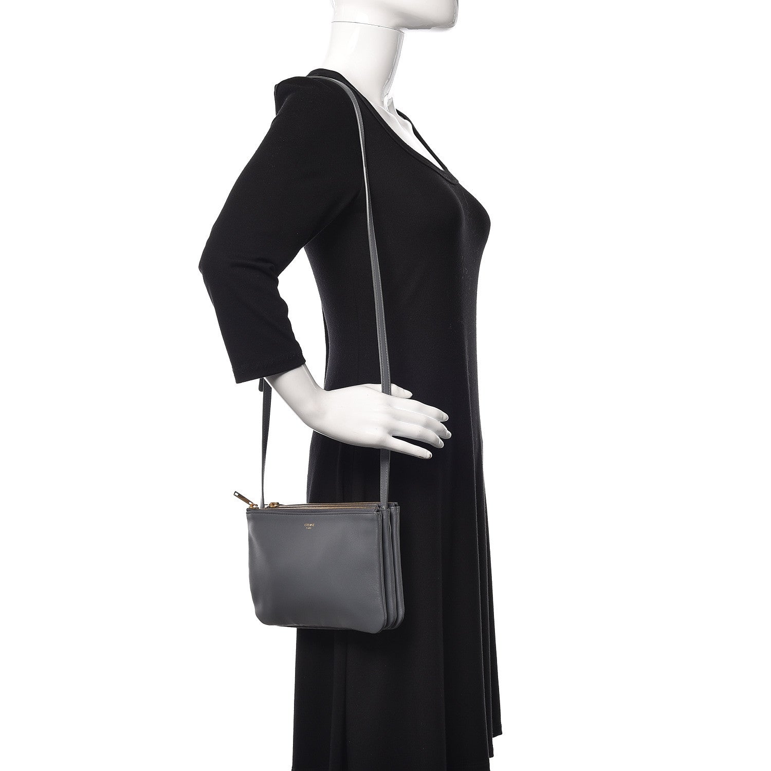 Celine Lambskin Small Trio Crossbody Bag Storm 2 of 13
