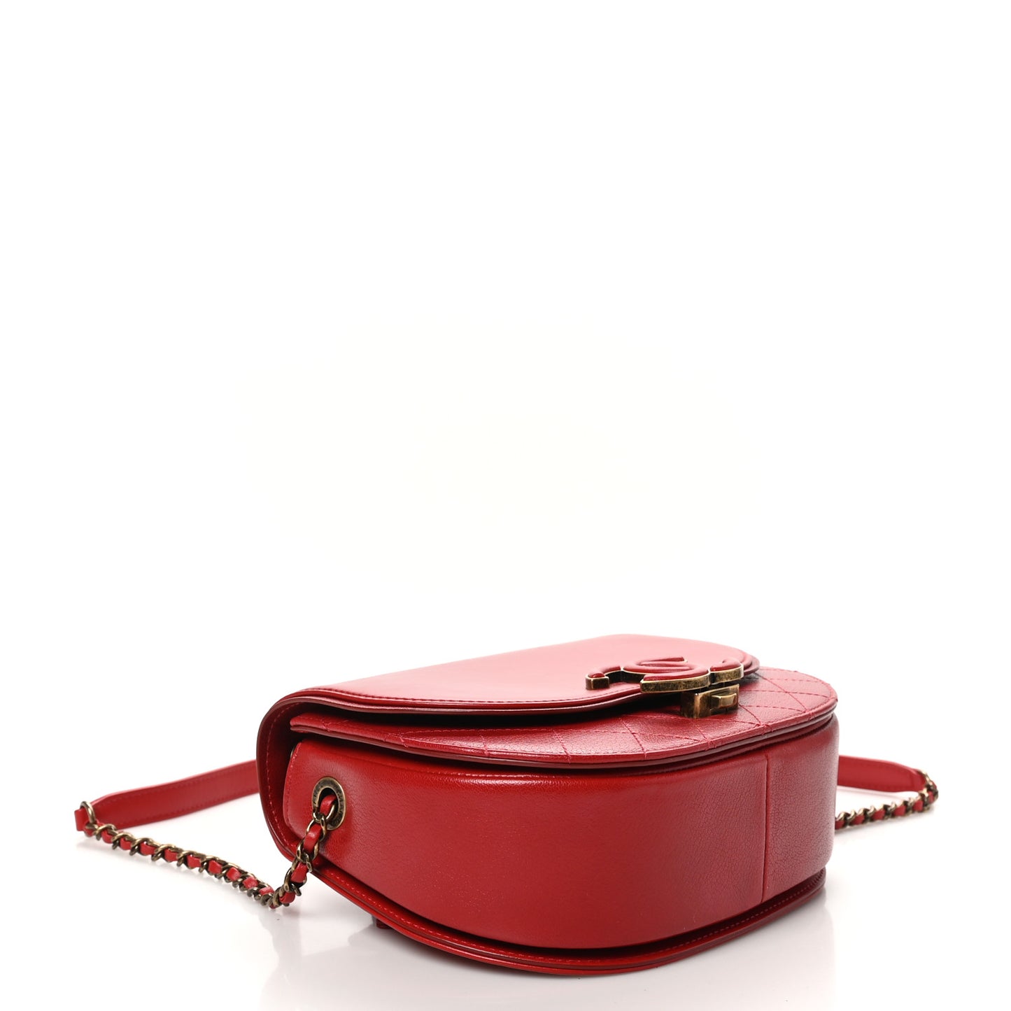 Shiny Calfskin Goatskin Quilted Small Coco Curve Messenger Flap Red
