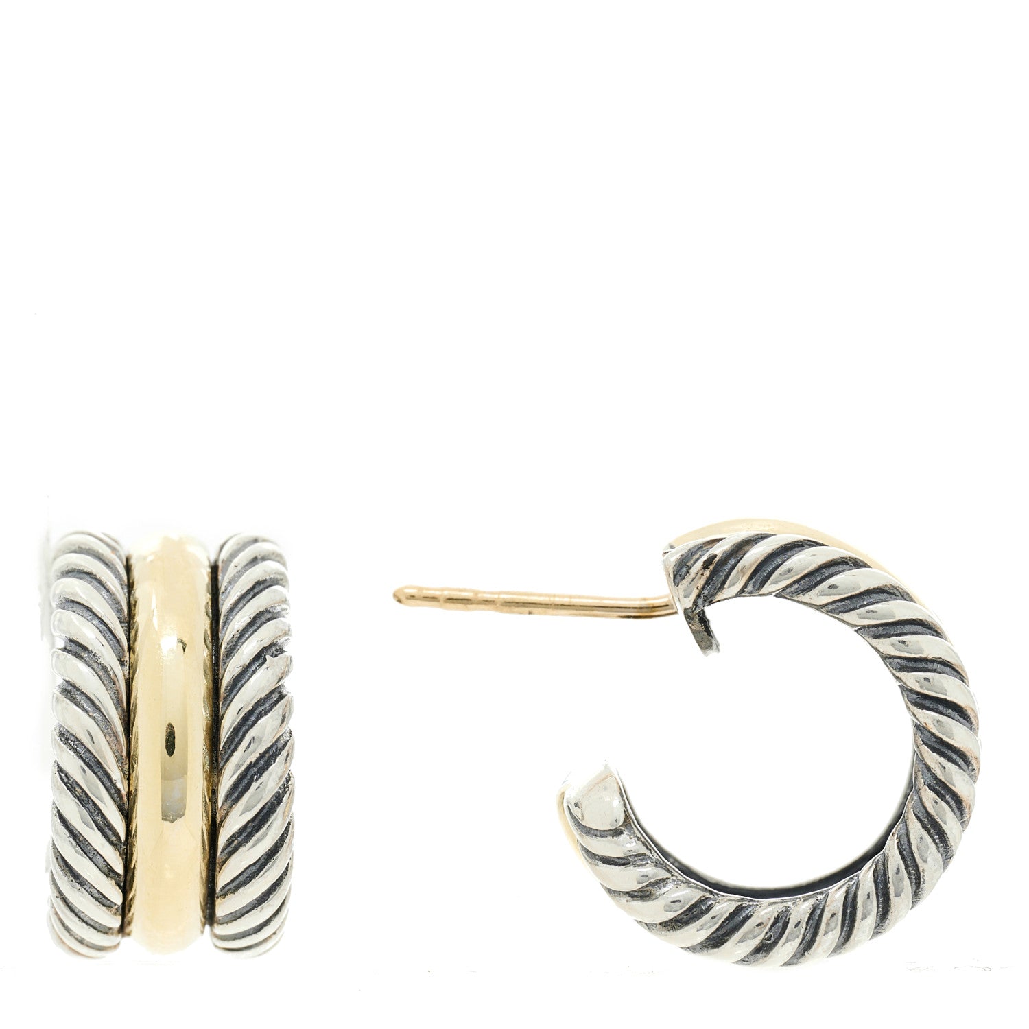 David Yurman Sterling Silver 14K Yellow Gold 16mm Cable Classics Hoop Earrings 1 of 4