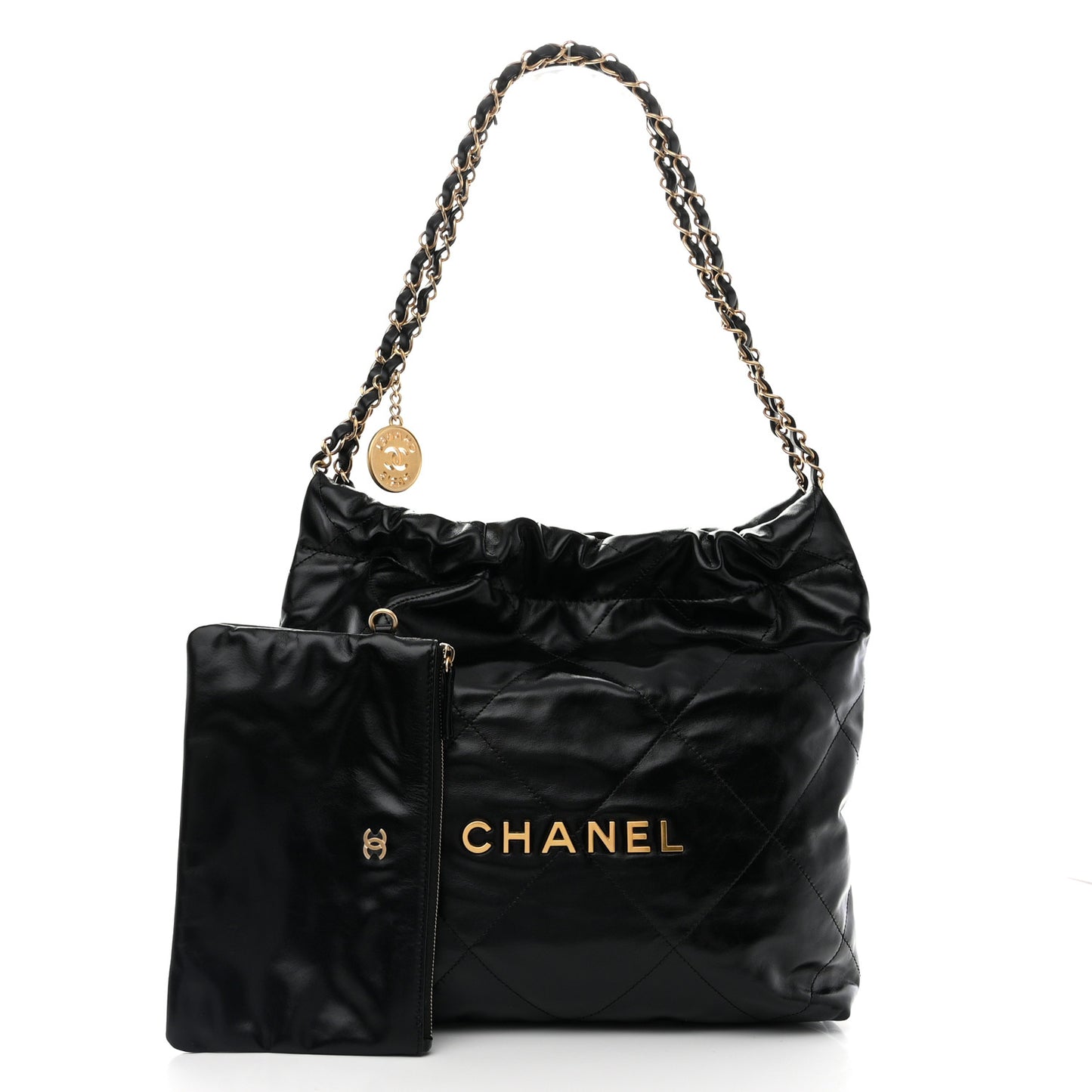Shiny Calfskin Quilted Small Chanel 22 Black
