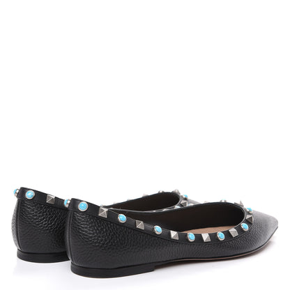 Valentino Garavani Pebbled Calfskin Rockstud Rolling Ballerina Flats 37 Black 4 of 9