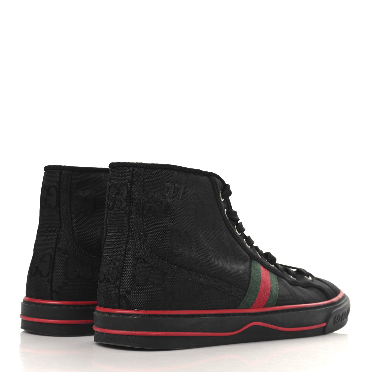 Gucci Econyl Nylon Web Monogram Off The Grid Mens 1977 Tennis High Top Sneakers 9.5 Black 5 of 8