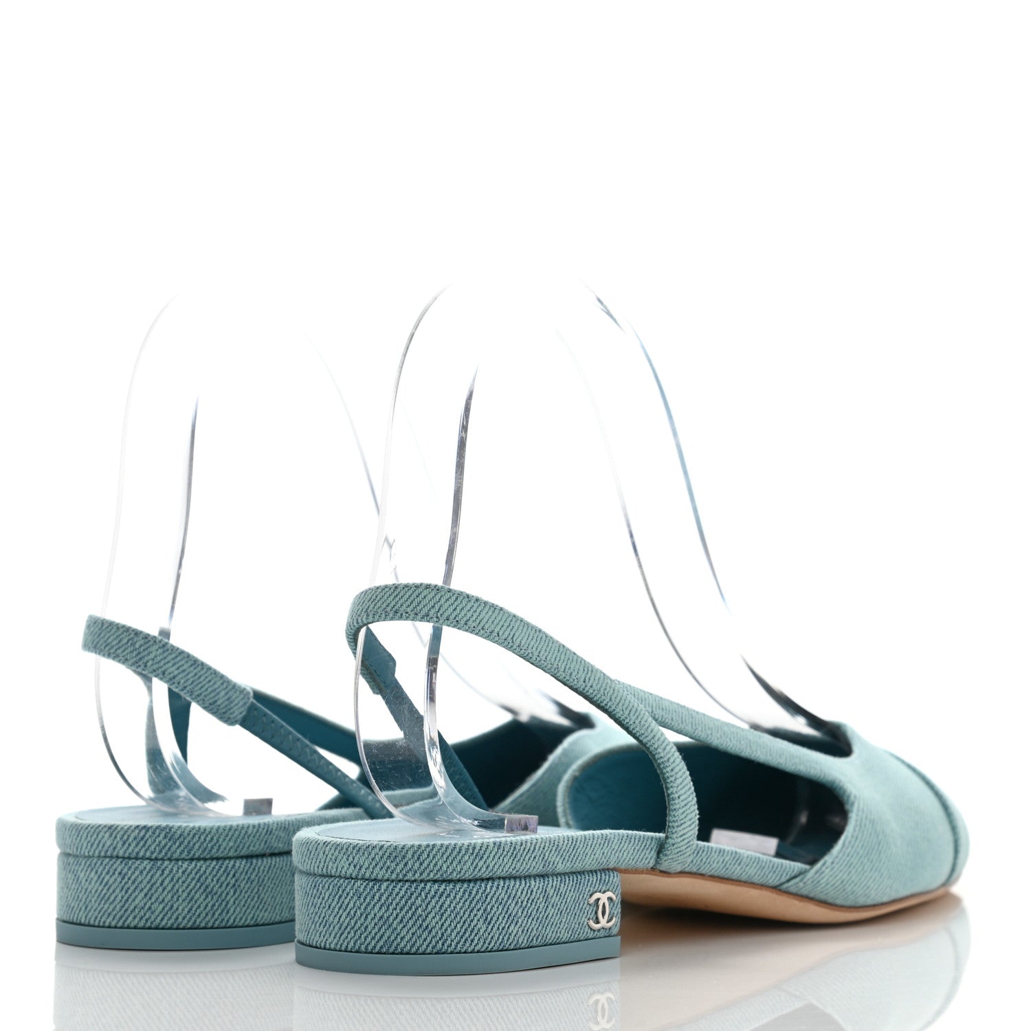Chanel Denim Cap Toe CC Slingback Flats 38 Blue 4 of 8