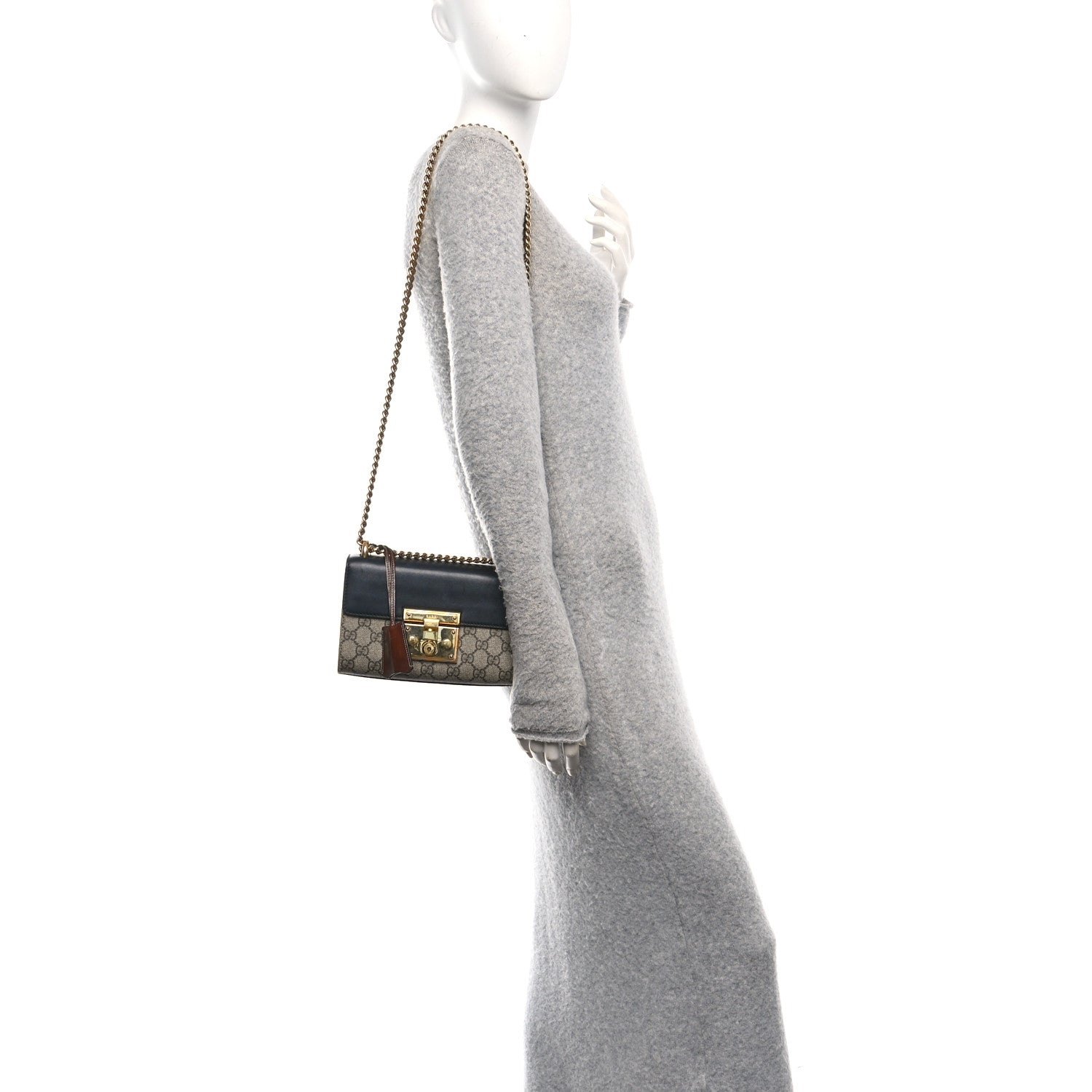 Gucci GG Supreme Monogram Calfskin Small Padlock Shoulder Bag Beige Black Cuir 2 of 10