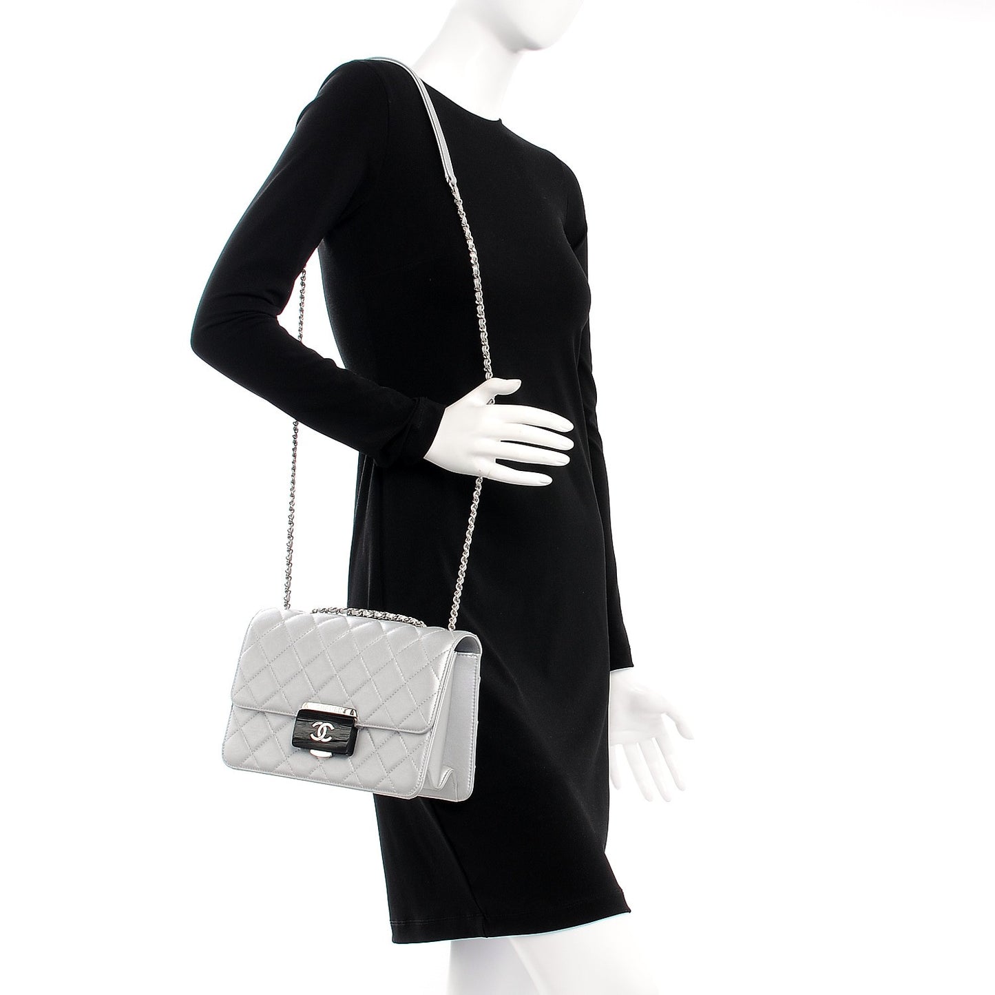 Metallic Sheepskin Quilted Beauty Lock Flap Silver