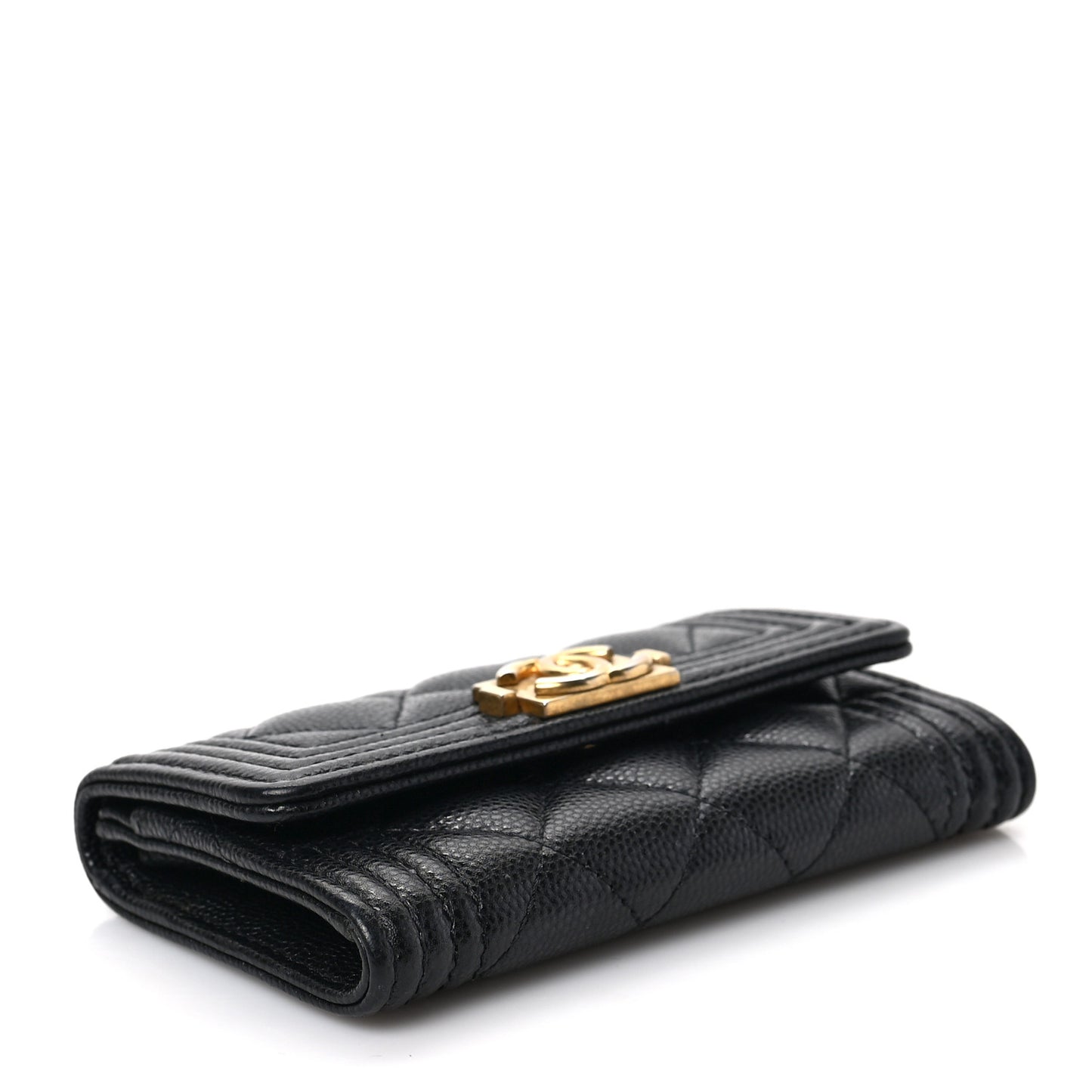 Caviar Quilted Boy Flap Card Holder Black