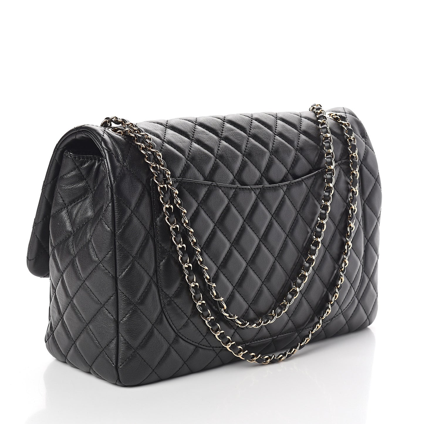 Calfskin Quilted XXL Travel Flap Bag Black