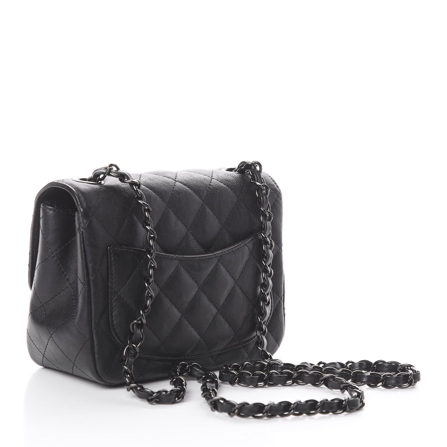 Crumpled Calfskin Quilted Mini Square Flap So Black