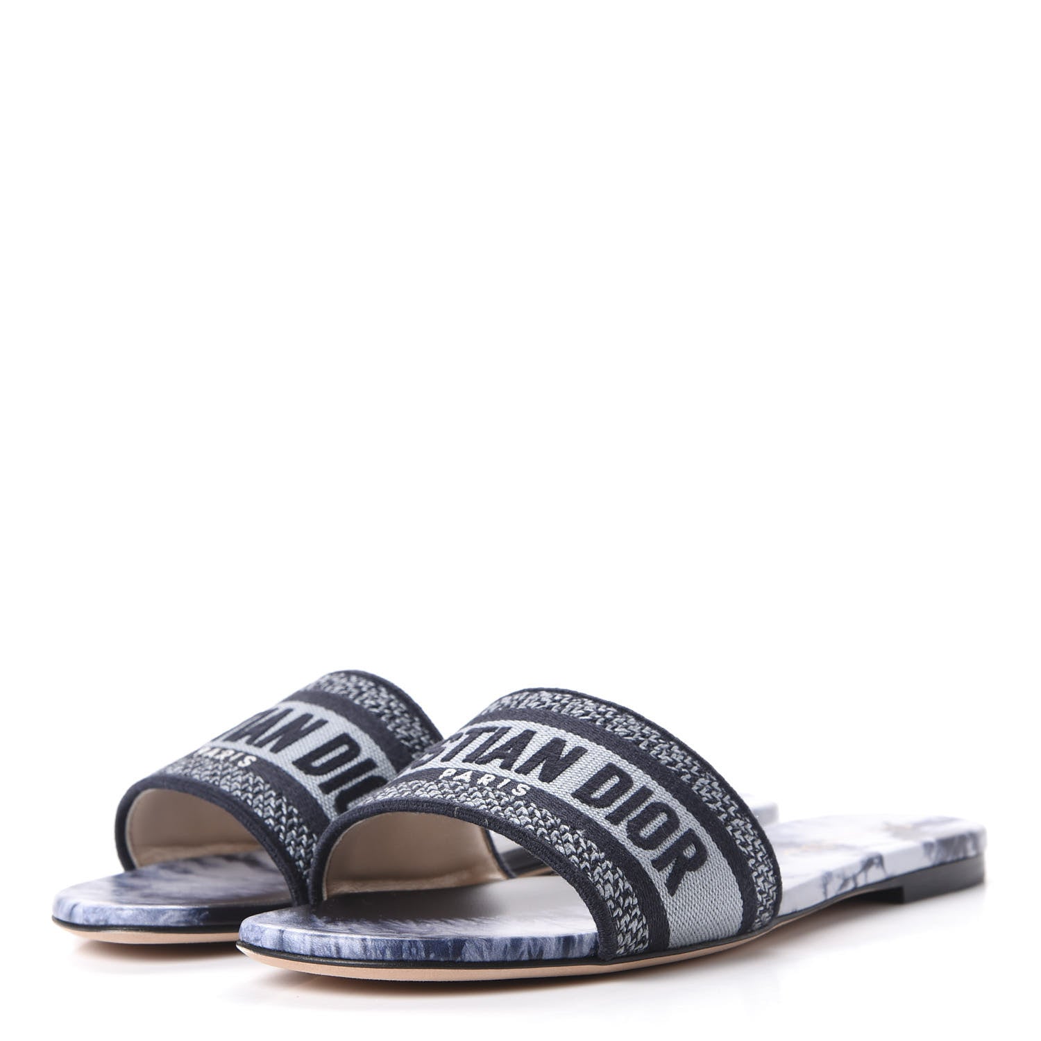 Christian Dior Canvas Tie and Dior Embroidered Dway Flat Slide Sandals 39.5 Denim 3 of 10