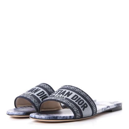 Christian Dior Canvas Tie and Dior Embroidered Dway Flat Slide Sandals 39.5 Denim 3 of 10
