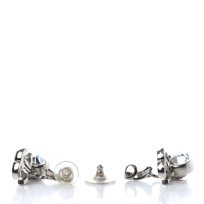 Chanel Crystal Heart CC Drop Clip On Earrings Silver 3 of 4