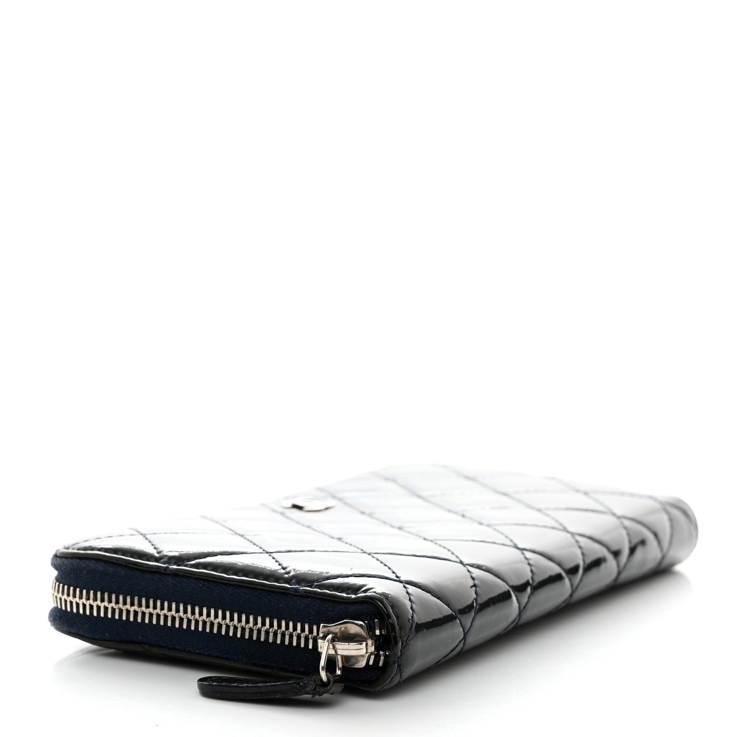 Chanel Patent Quilted Zip Around Wallet Blue 4 of 8