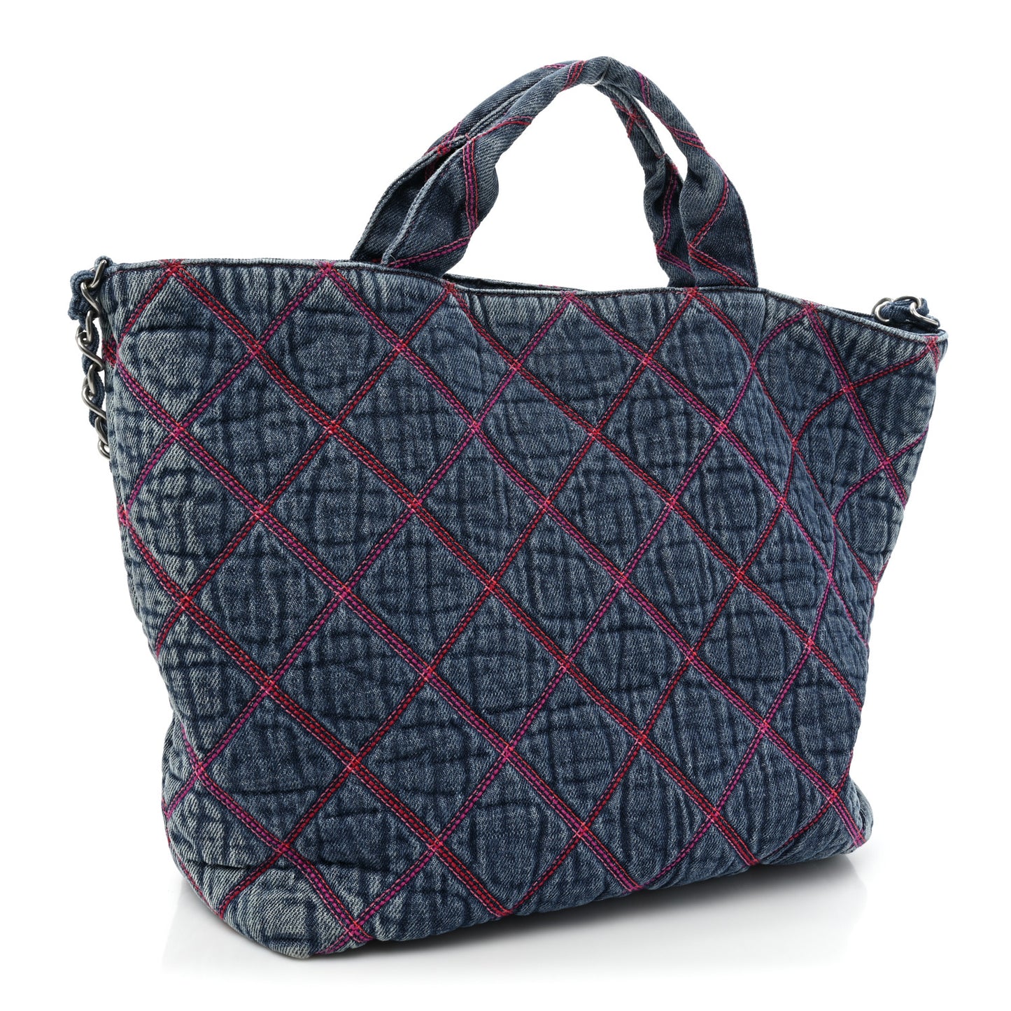 Denim Stitched Coco Beach Shopping Tote Blue
