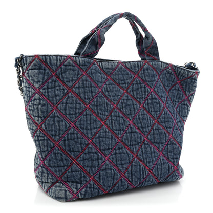 Chanel Denim Stitched Coco Beach Shopping Tote Blue 3 of 9