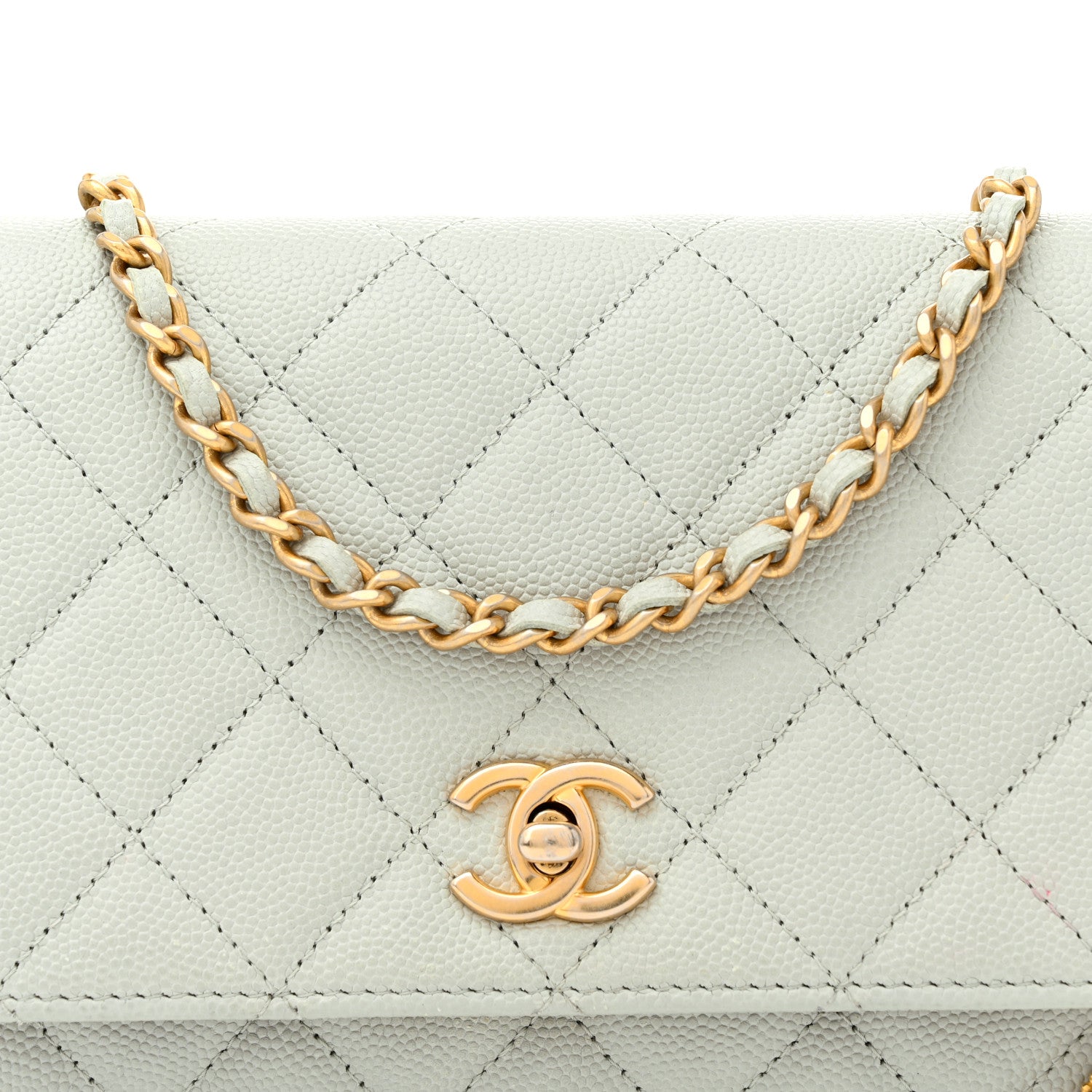 Chanel Caviar Quilted Medallion Wallet on Chain WOC Light Grey 8 of 12