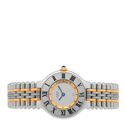 Cartier Stainless Steel 18K Yellow Gold 28mm Must De 21 Bullet Link Quartz Watch 2 of 4