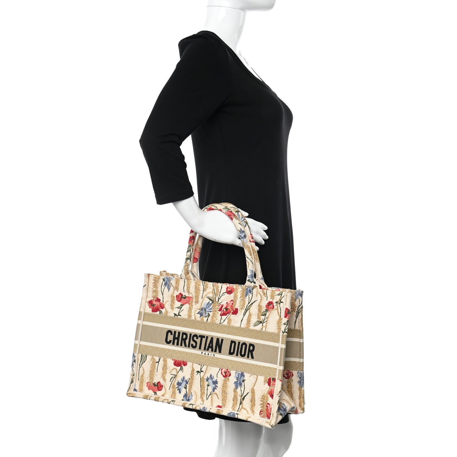 Christian Dior Canvas Embroidered Medium Hibiscus Book Tote Beige Multicolor 2 of 11
