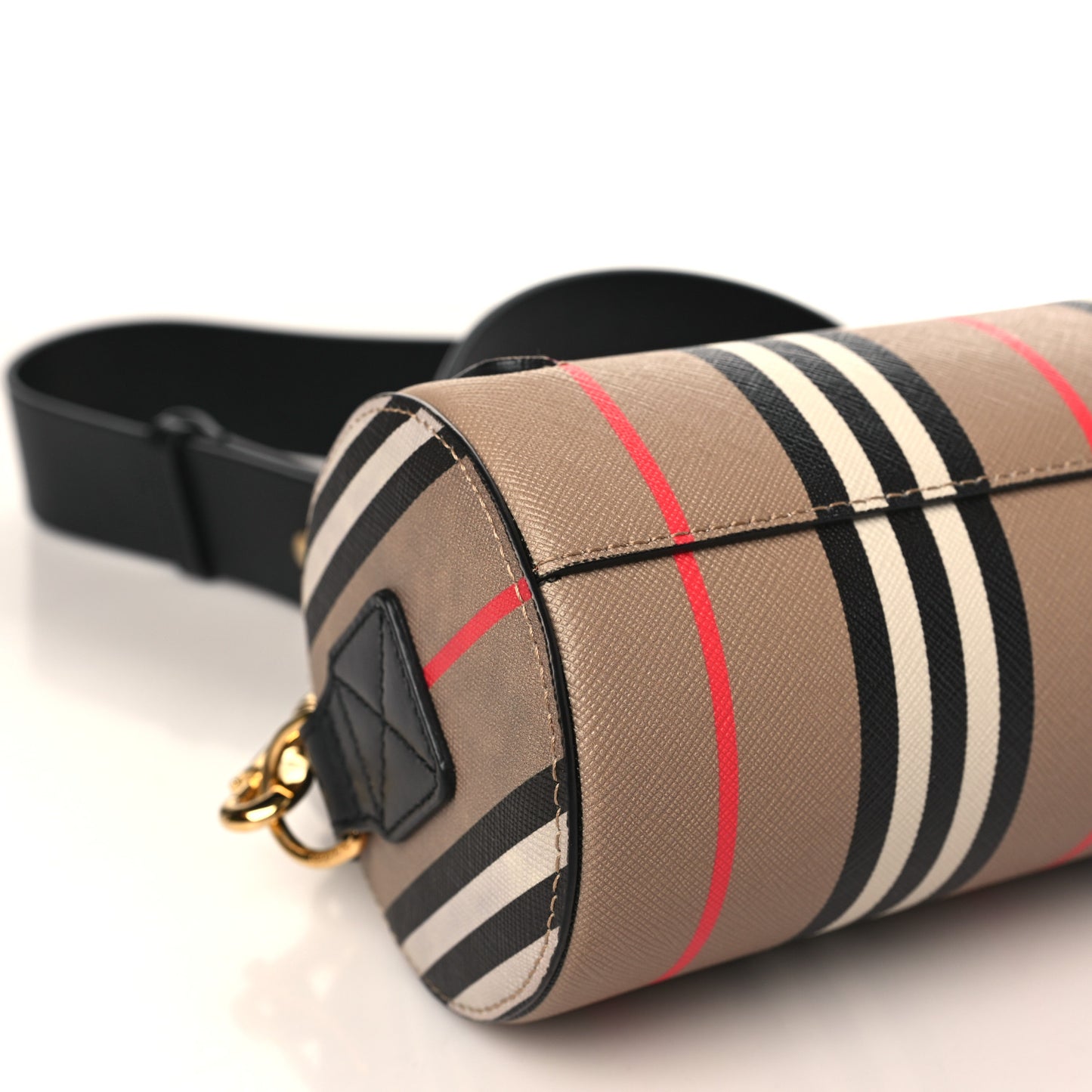 E-Canvas Calfskin Stripe Icon Barrel Bag Archive Beige
