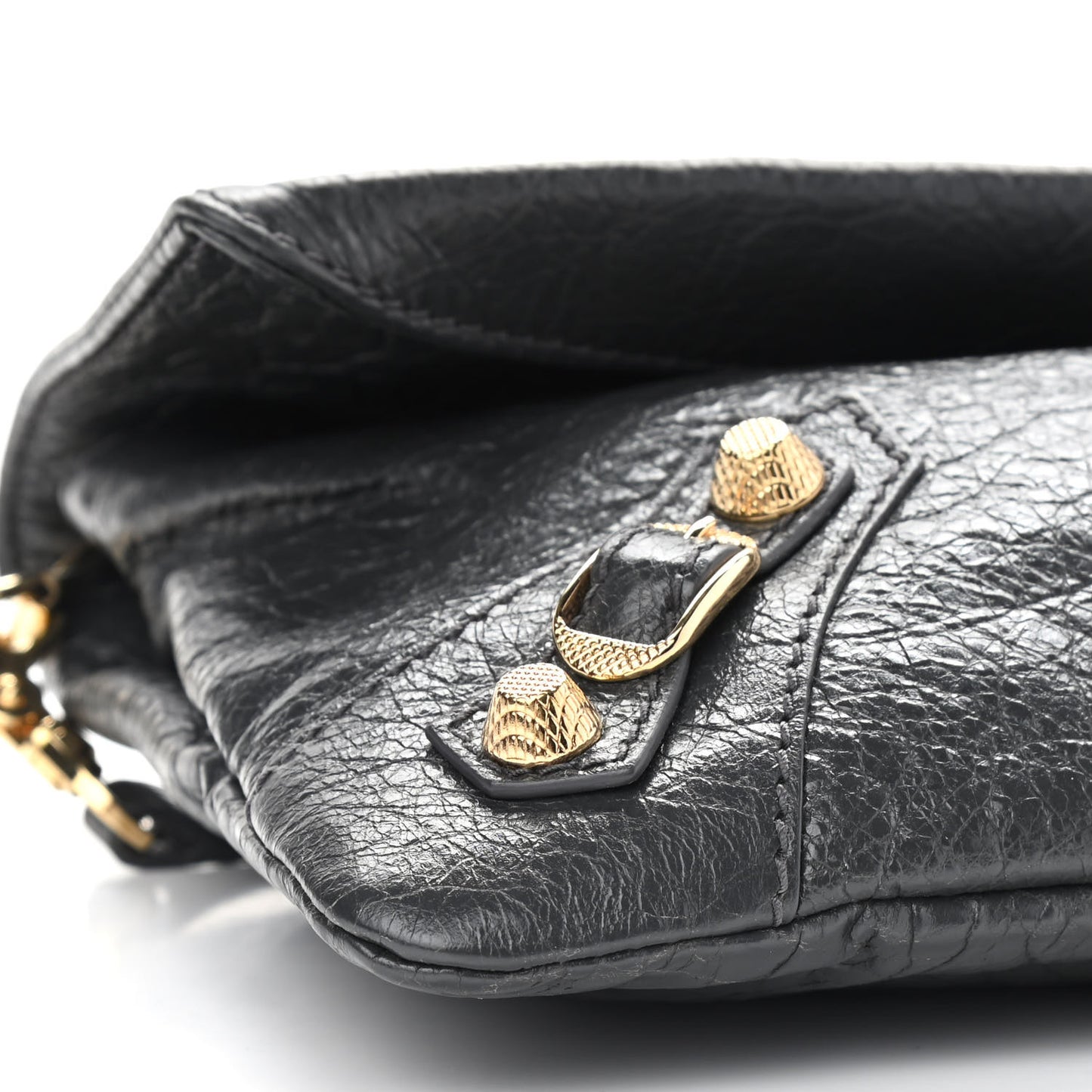 Agneau Giant 12 Gold Hardware Envelope Strap Clutch Gris Fossile