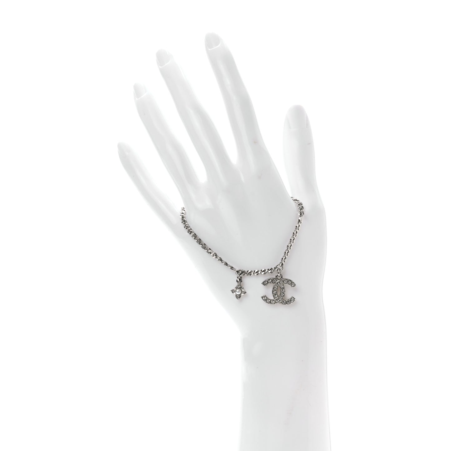 Crystal Pearl CC Bracelet Silver