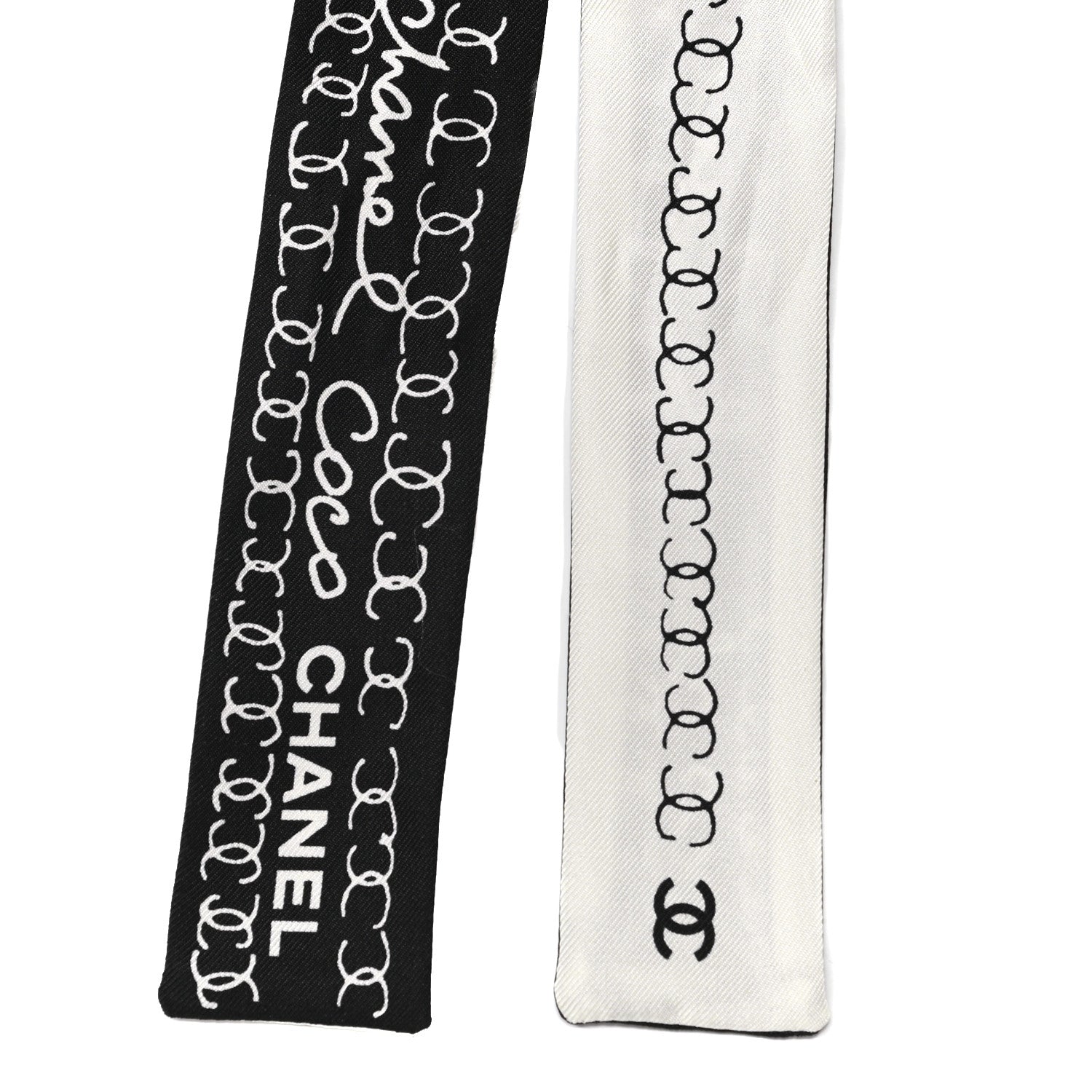 Chanel Silk CC Bandeau Scarf Black White 2 of 5