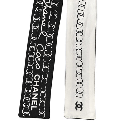 Chanel Silk CC Bandeau Scarf Black White 2 of 5