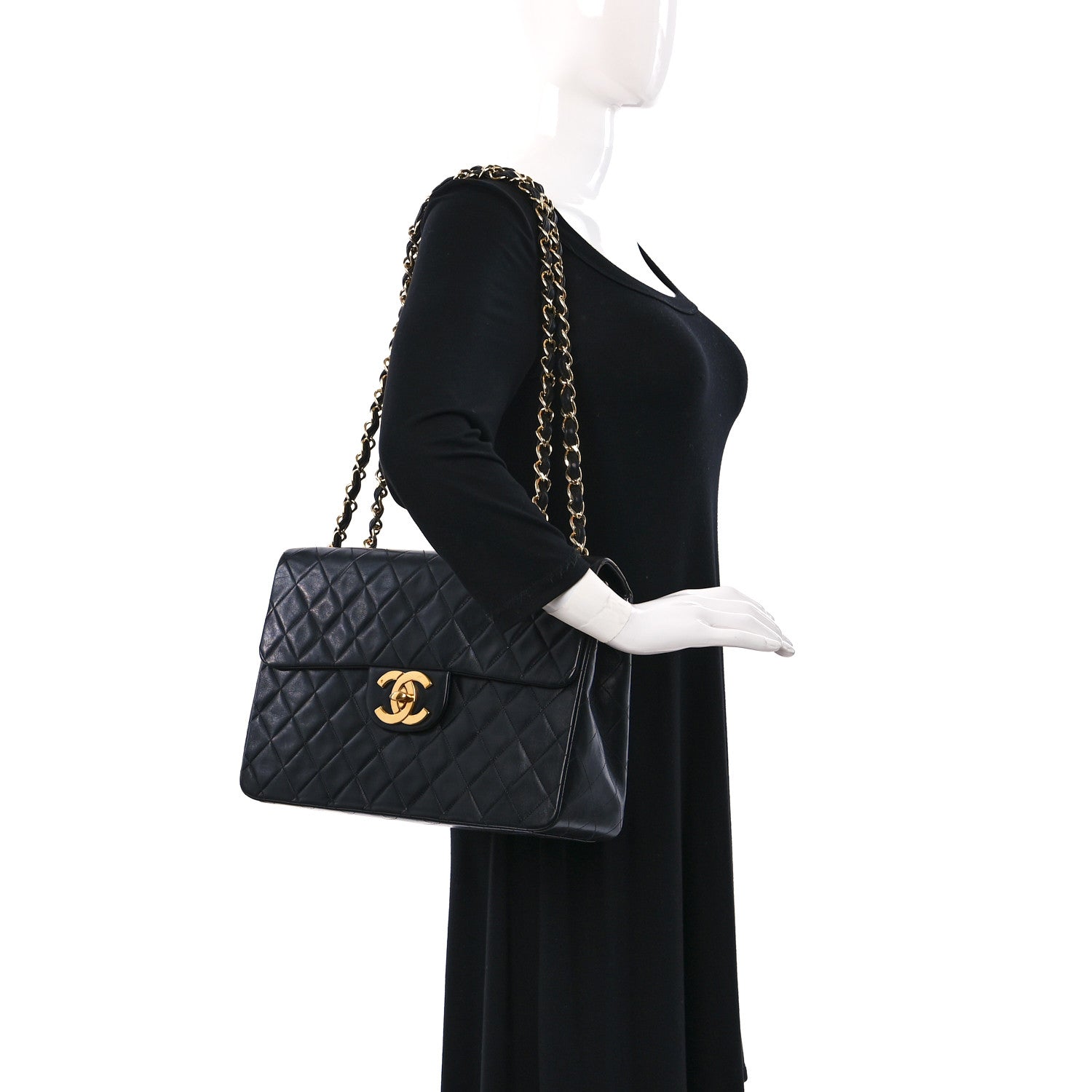 Chanel Lambskin Quilted XL Jumbo Single Flap Black 2 of 10