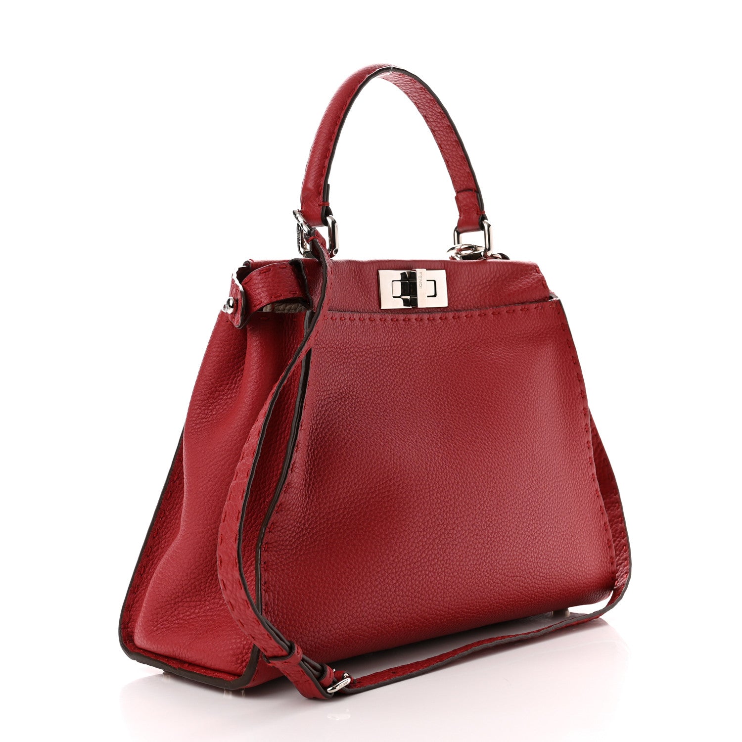 Fendi Cuoio Romano Selleria Bi-Color Medium Peekaboo Iconic Satchel Rosso Latte 3 of 9
