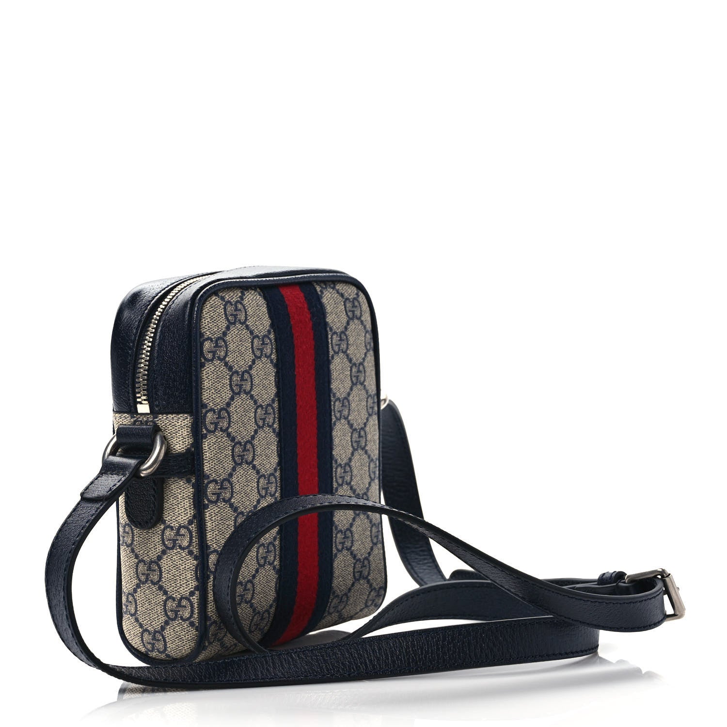 Gucci GG Supreme Monogram Textured Calfskin Web Mini Ophidia Messenger Beige Blue 3 of 10
