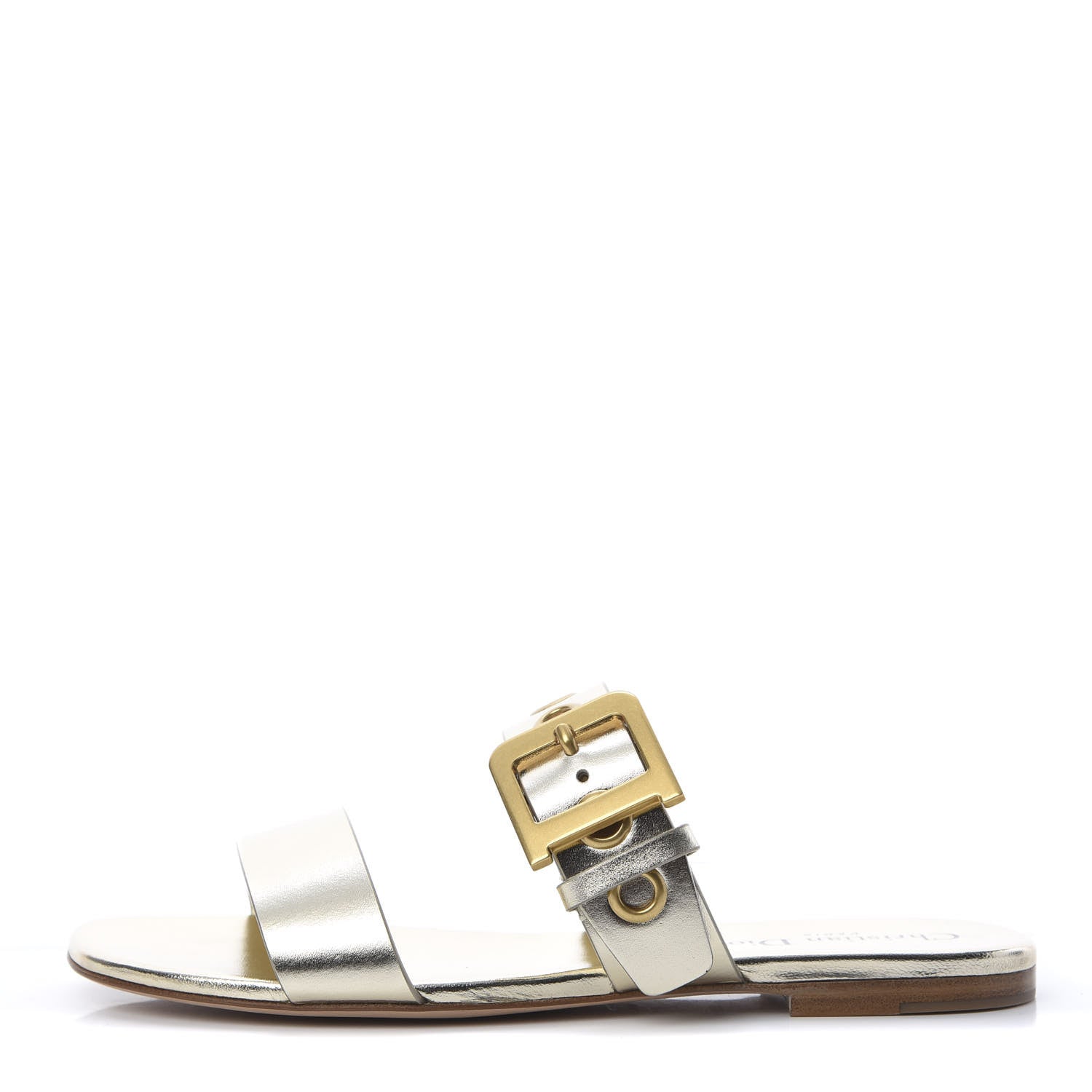 Christian Dior Laminated Calfskin D-Dior Slide Flat Sandals 38 Pale Gold 1 of 10