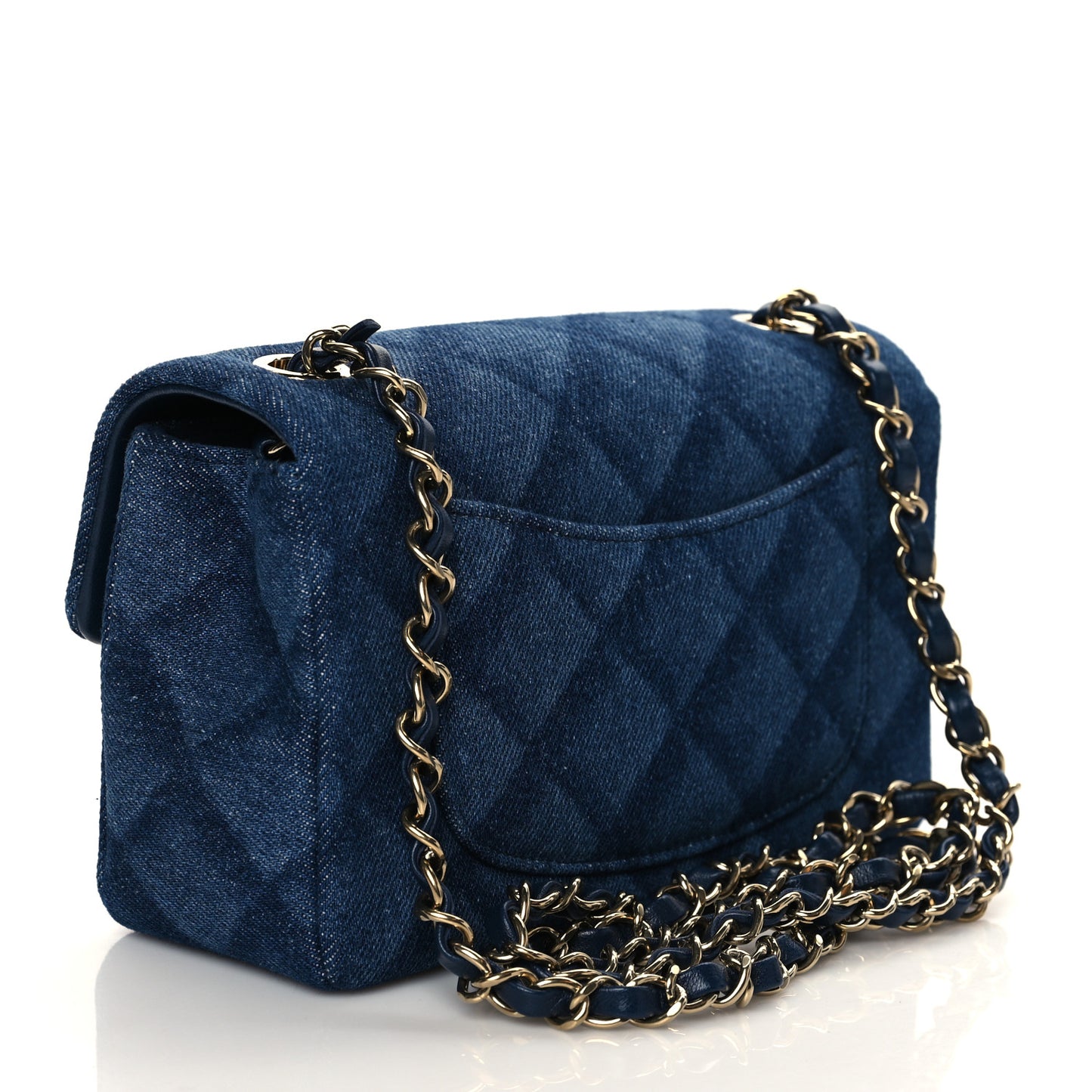 Printed Denim Quilted Mini Rectangular Flap Dark Blue