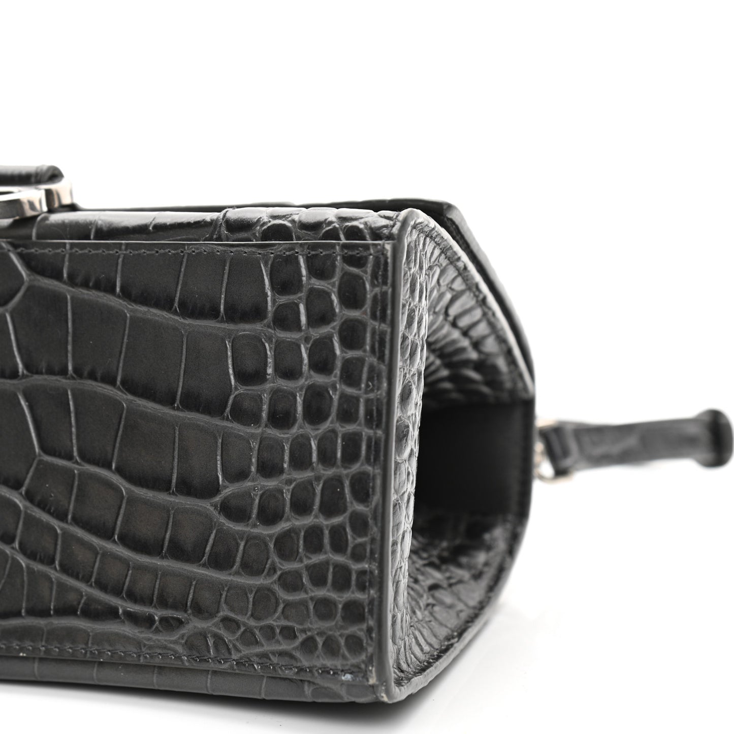 Shiny Calfskin Crocodile Embossed Small Hourglass Top Handle Bag Dark Grey
