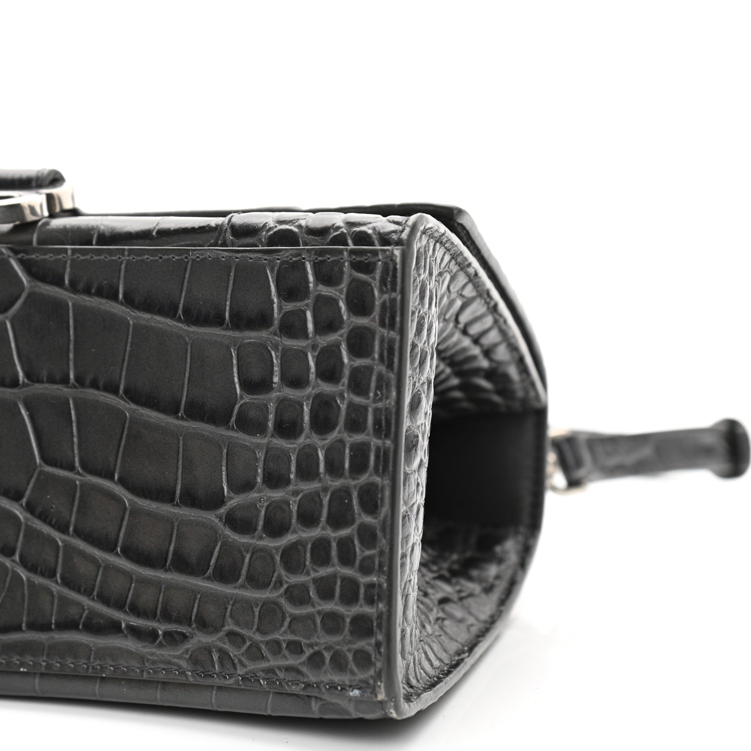 Balenciaga Shiny Calfskin Crocodile Embossed Small Hourglass Top Handle Bag Dark Grey 9 of 10