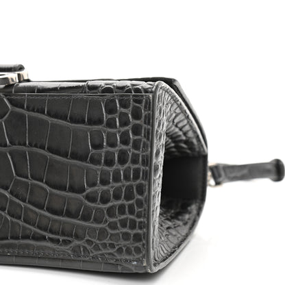 Balenciaga Shiny Calfskin Crocodile Embossed Small Hourglass Top Handle Bag Dark Grey 9 of 10