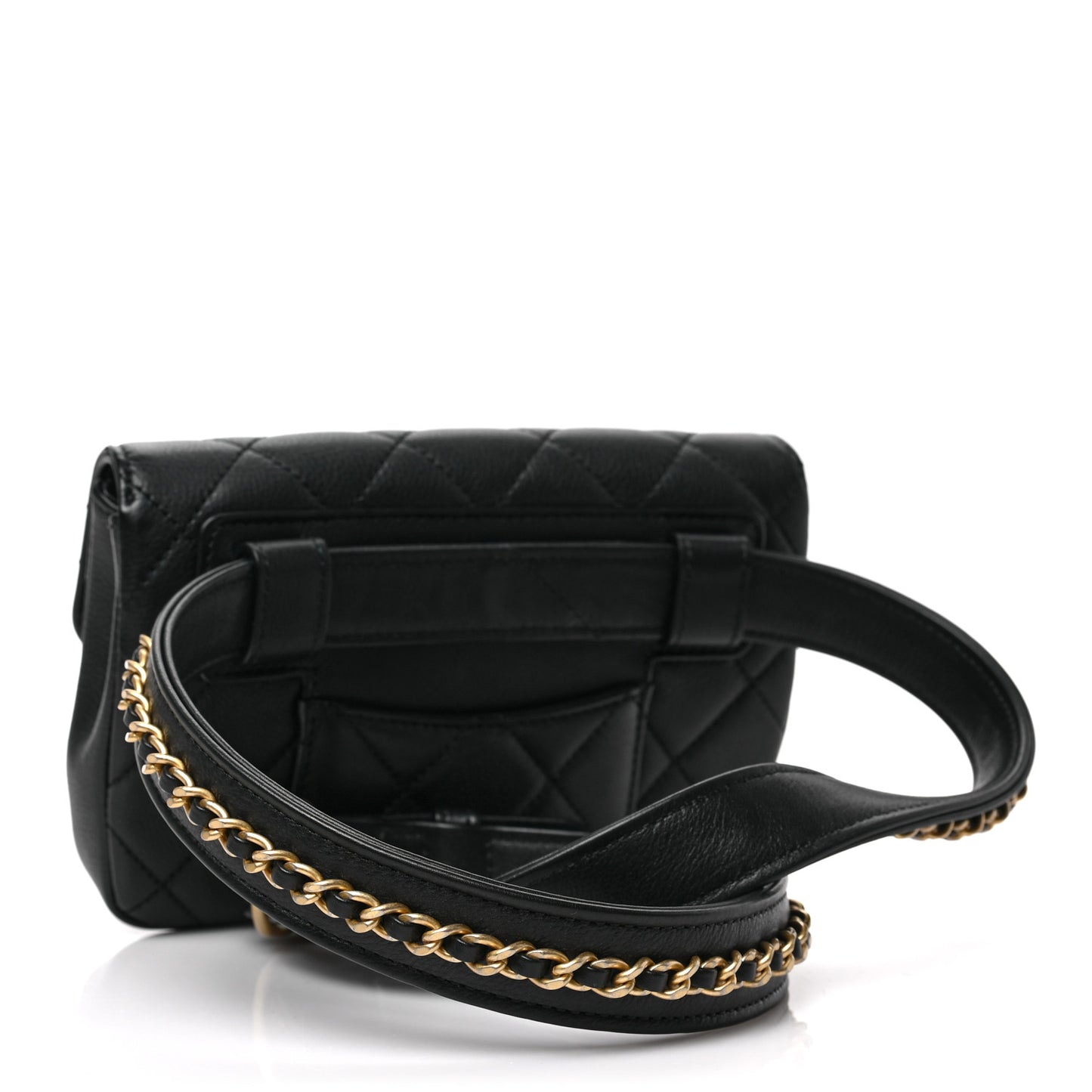 Calfskin Quilted Flap Waist Bag Black