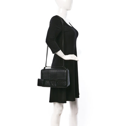 Prada Soft Calfskin Impunture Diagramme Monochrome Large Chain Flap Shoulder Bag Black 2 of 8