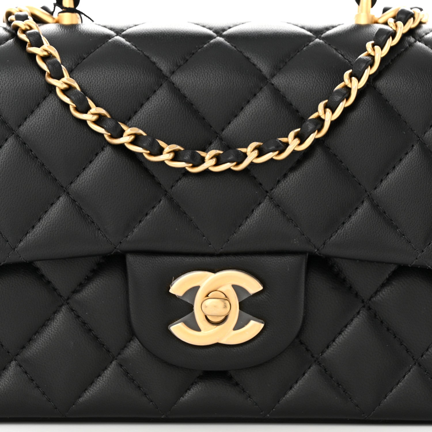 Chanel Lambskin Quilted Mini Top Handle Rectangular Flap Black 8 of 13