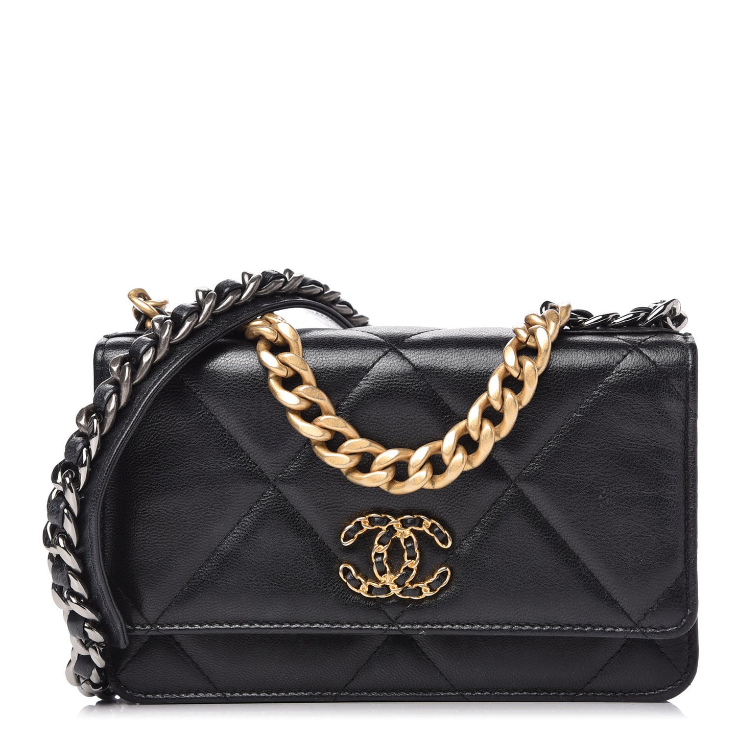Lambskin Quilted Chanel 19 Wallet On Chain WOC Black