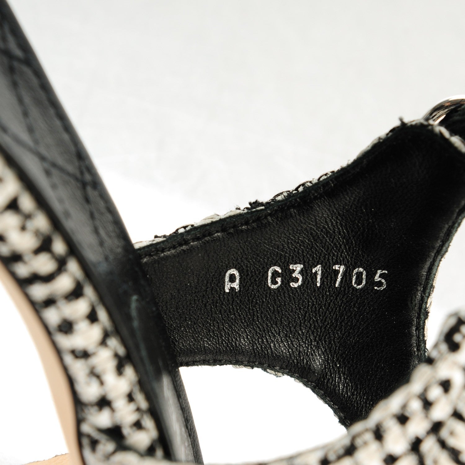 Chanel Tweed Chain Sandals 38.5 Black White 8 of 9