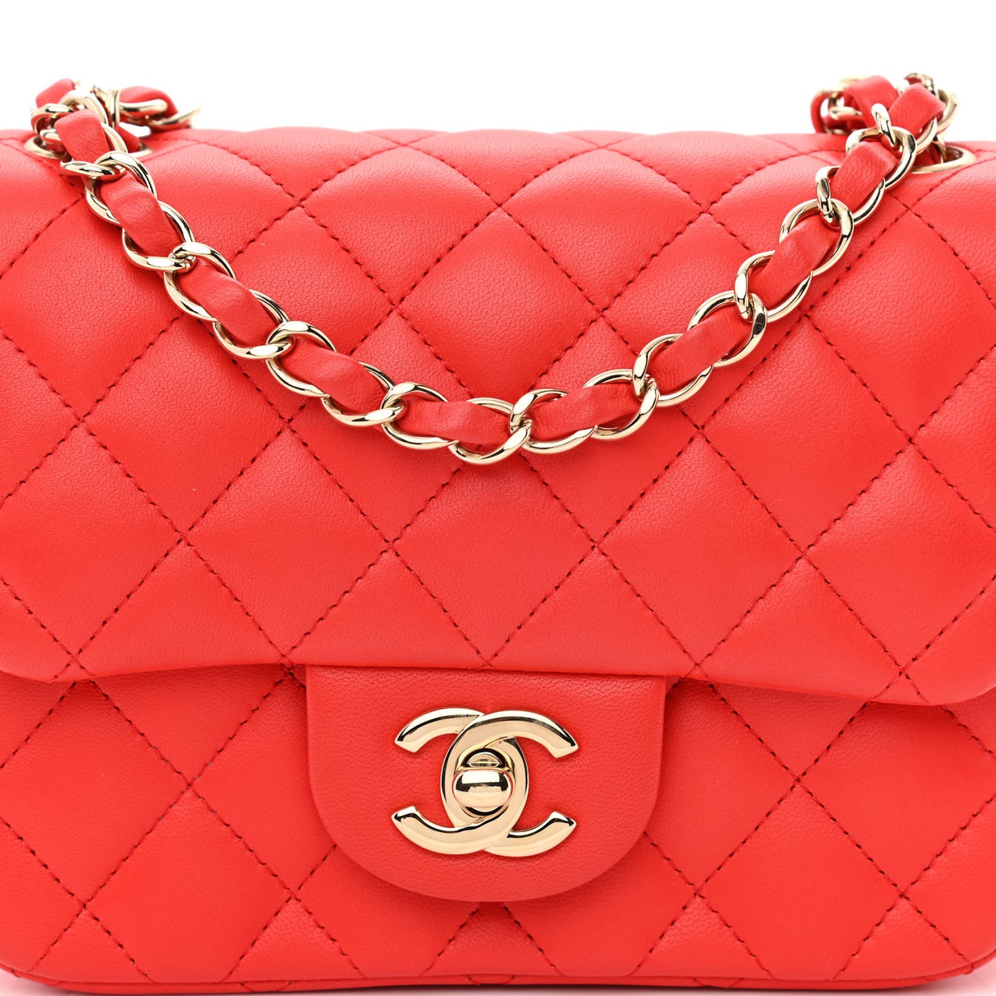 Lambskin Quilted Mini Square Flap Red