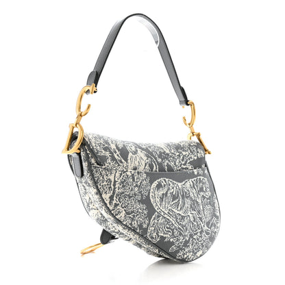 Christian Dior Canvas Reverse Embroidered Toile De Jouy Saddle Bag Grey 3 of 10